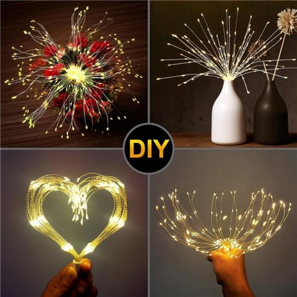 Firework Lights 200 LED Copper Wire Starburst Light, 8 Modes Battery Operated - Picture 4 of 6